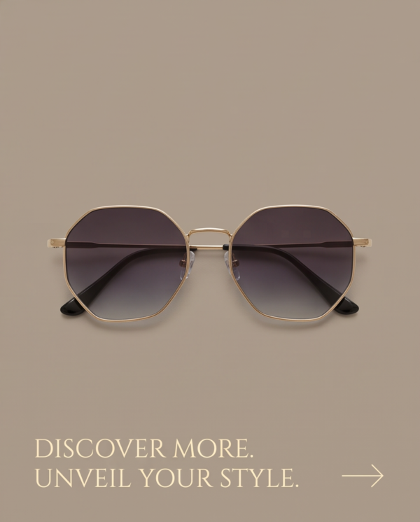 Gold Geometric Octagon Sunglasses — Gradient Grey Lens
