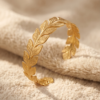 Laurel Leaf Cuff Bracelet — Gold Stainless Steel Open Bangle