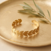 Laurel Leaf Cuff Bracelet — Gold Stainless Steel Open Bangle