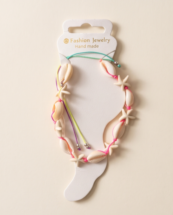 Cowrie Shell & Starfish Anklet — Beach Boho Cord Bracelet