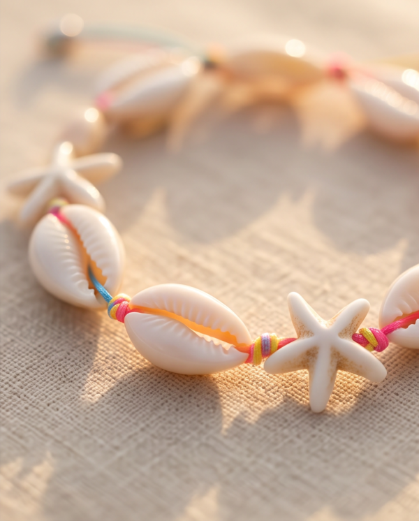 Cowrie Shell & Starfish Anklet — Beach Boho Cord Bracelet