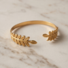 Fern Leaf Open Cuff Bracelet — Slim Gold Stainless Steel Bangle