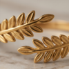 Fern Leaf Open Cuff Bracelet — Slim Gold Stainless Steel Bangle