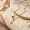 img_2186 Gold Feather & Emerald Baguette Necklace — Stainless Steel Curb Chain
