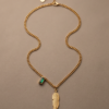 img_2188 Gold Feather & Emerald Baguette Necklace — Stainless Steel Curb Chain
