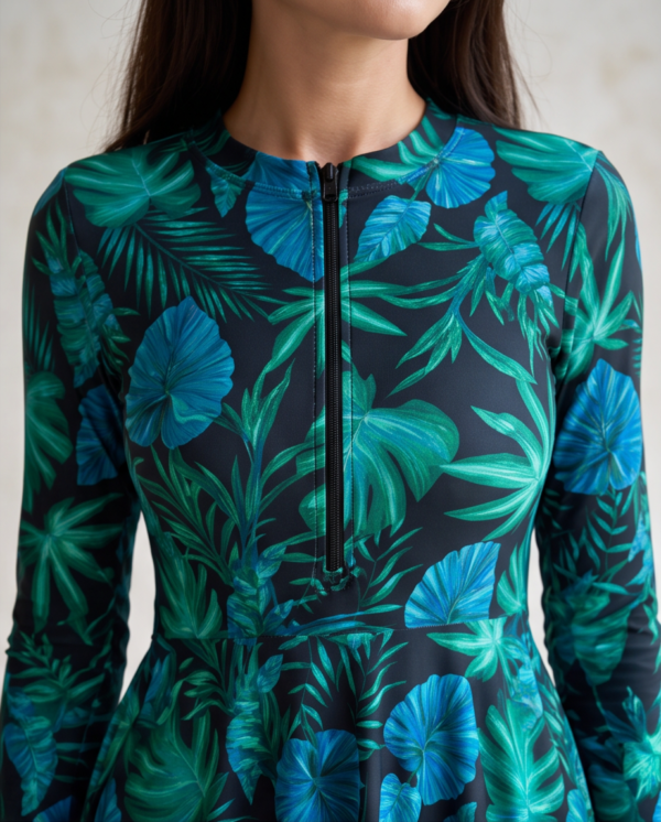 Tropical Print Peplum Burkini Set — 2-Piece Modest Swimwear