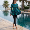 Tropical Print Peplum Burkini Set — 2-Piece Modest Swimwear