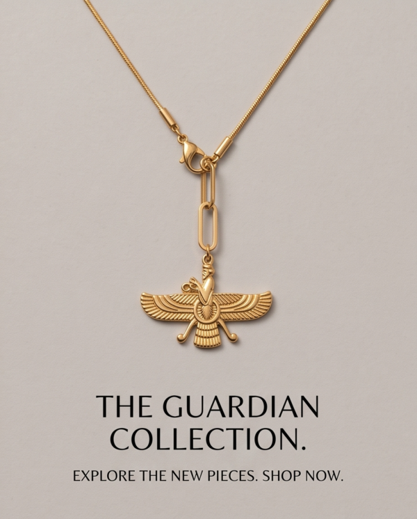 Faravahar Winged Symbol Necklace — Gold Stainless Steel Snake Chain