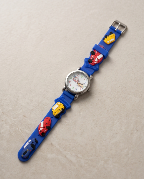 Blue Racing Cars 3D Kids' Watch — Colourful Analog Wristwatch for Boys