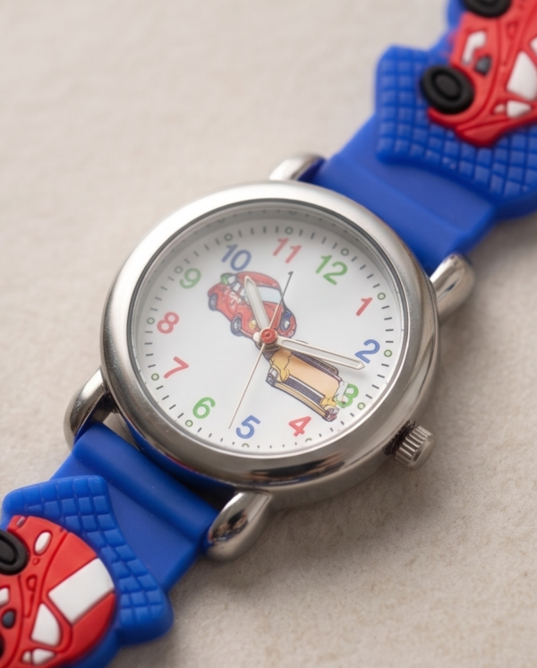 Blue Racing Cars 3D Kids' Watch — Colourful Analog Wristwatch for Boys