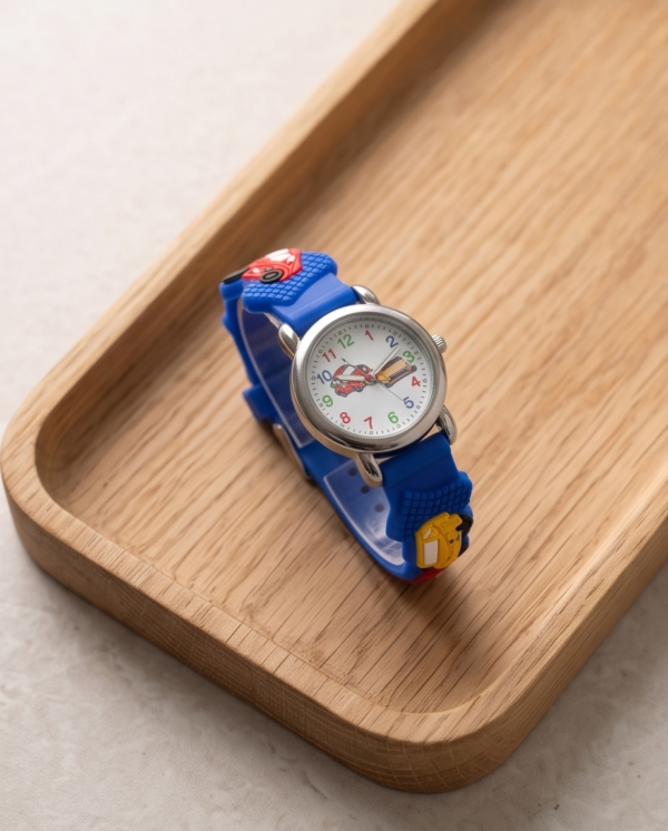 Blue Racing Cars 3D Kids' Watch — Colourful Analog Wristwatch for Boys