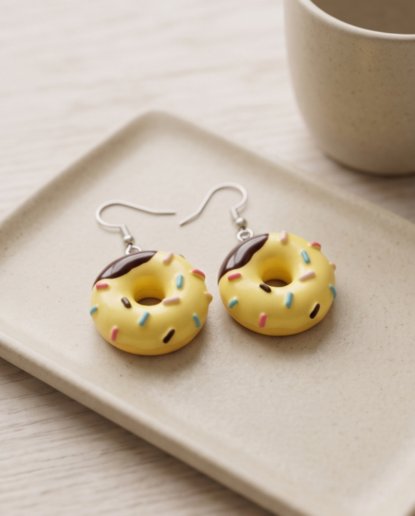 Yellow Frosted Donut Earrings — Fun 3D Sprinkle Dangle Earrings