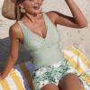 screenshot-151 Sage Green Wrap Top & Pineapple Floral Shorts Swim Set — 2-Piece Tankini