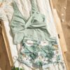 screenshot-152 Sage Green Wrap Top & Pineapple Floral Shorts Swim Set — 2-Piece Tankini