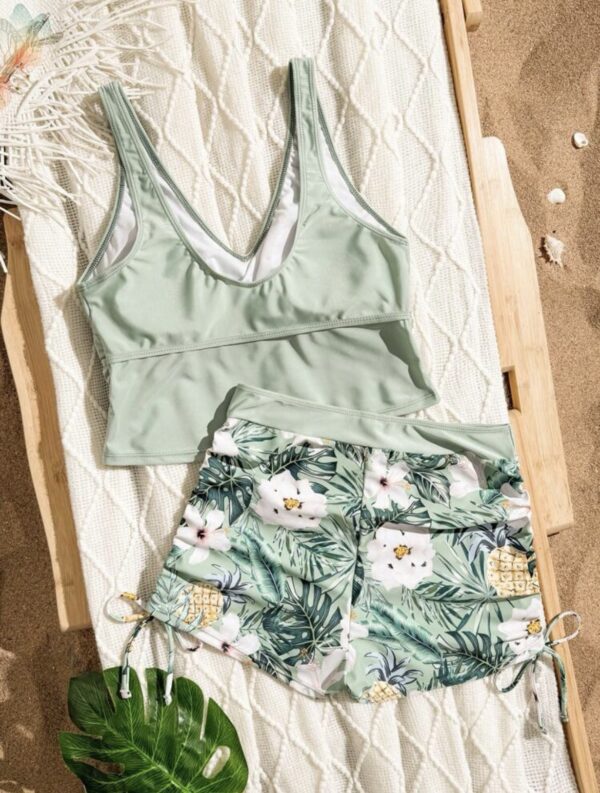 screenshot-155 Sage Green Wrap Top & Pineapple Floral Shorts Swim Set — 2-Piece Tankini