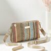 Rainbow Striped Woven Straw Crossbody Bag — Compact Zip Pouch, 21cm
