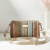 Rainbow Striped Woven Straw Crossbody Bag — Compact Zip Pouch, 21cm