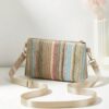 Rainbow Striped Woven Straw Crossbody Bag — Compact Zip Pouch, 21cm