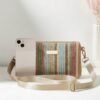 Rainbow Striped Woven Straw Crossbody Bag — Compact Zip Pouch, 21cm