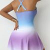 Blue & Purple Ombré Wrap-Front Swimdress — Plunge Neck One-Piece
