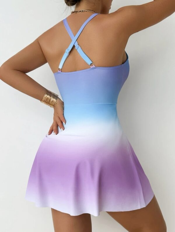 Blue & Purple Ombré Wrap-Front Swimdress — Plunge Neck One-Piece