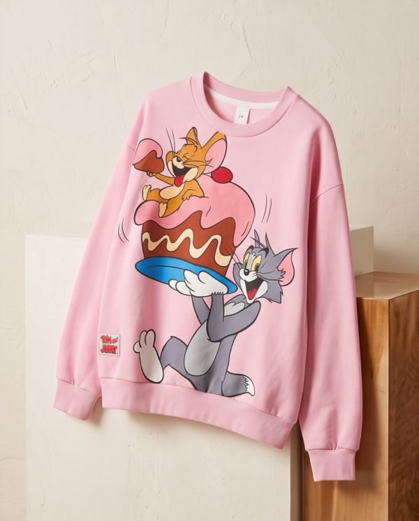 SHEIN Kids Tom & Jerry Cake Print Sweatshirt – Pink, 12Y