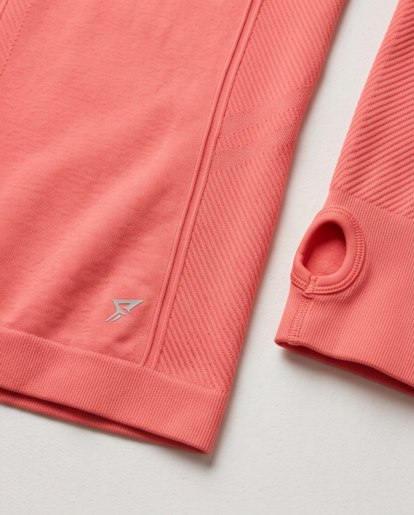 Primark Cares Coral Seamless Long Sleeve Top — Thumbhole Active Tee, Size Medium