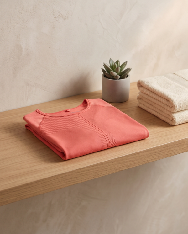 Primark Cares Coral Seamless Long Sleeve Top — Thumbhole Active Tee, Size Medium