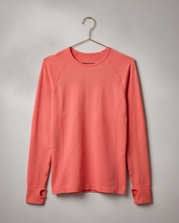 Primark Cares Coral Seamless Long Sleeve Top — Thumbhole Active Tee, Size Medium
