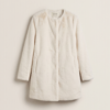 Stradivarius Faux Fur Collarless Coat – Cream/Ivory, M