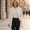 Stradivarius Faux Fur Collarless Coat – Cream/Ivory, M