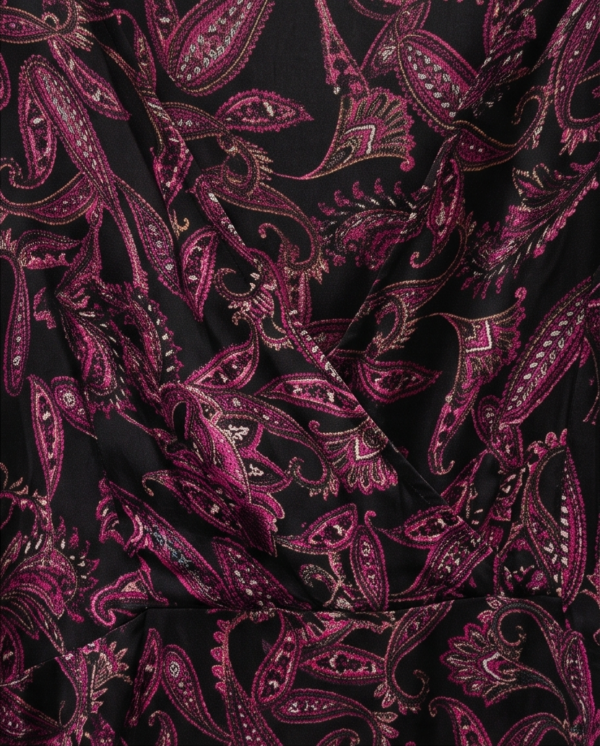 Max Paisley Print Wrap-Style Midi Dress – Black/Magenta, UK 12
