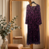 Max Paisley Print Wrap-Style Midi Dress – Black/Magenta, UK 12