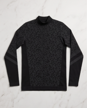 Souluxe Leopard Print Seamless Mock Neck Long Sleeve Top – Black/Charcoal