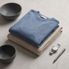 MNG (Mango) Blue Textured Pique Sweatshirt — Relaxed Crew Neck, Size M