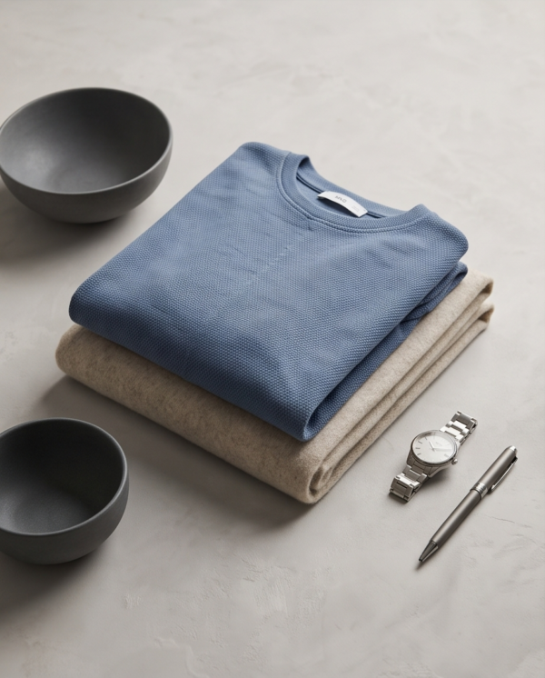 MNG (Mango) Blue Textured Pique Sweatshirt — Relaxed Crew Neck, Size M