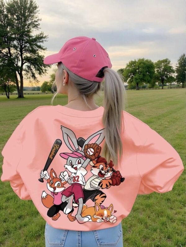 SHEIN Kids Baseball Characters Fleece-Lined Sweatshirt – Pink, 12Y