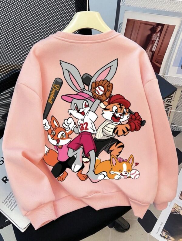 SHEIN Kids Baseball Characters Fleece-Lined Sweatshirt – Pink, 12Y