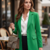 SHEIN Green Single-Breasted Blazer – Emerald Green