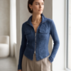 img_3898 Fitted Ribbed Zip-Up Jacket with Chest Pockets – Navy Blue, S