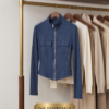 img_3899 Fitted Ribbed Zip-Up Jacket with Chest Pockets – Navy Blue, S