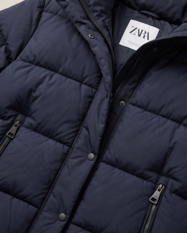 Zara Hooded Puffer Jacket – Navy Blue, 14-16Y (Women's M)