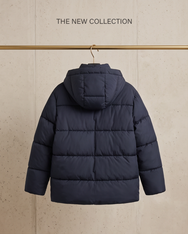Zara Hooded Puffer Jacket – Navy Blue, 14-16Y (Women's M)