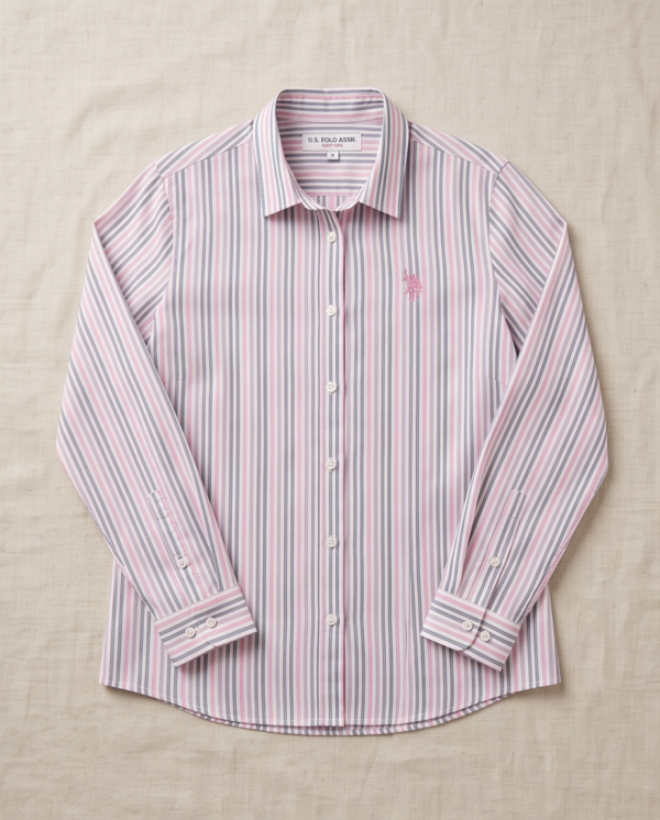 img_3965 U.S. Polo Assn. Striped Button-Up Shirt – Pink/Grey/White