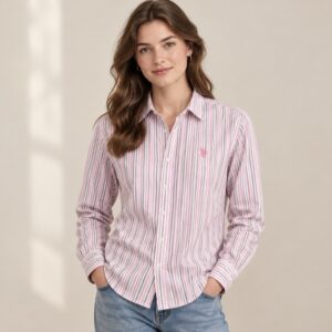 U.S. Polo Assn. Striped Button-Up Shirt – Pink/Grey/White