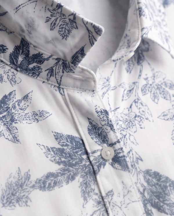 U.S. Polo Assn. Botanical Print Button-Up Shirt – White/Navy Blue