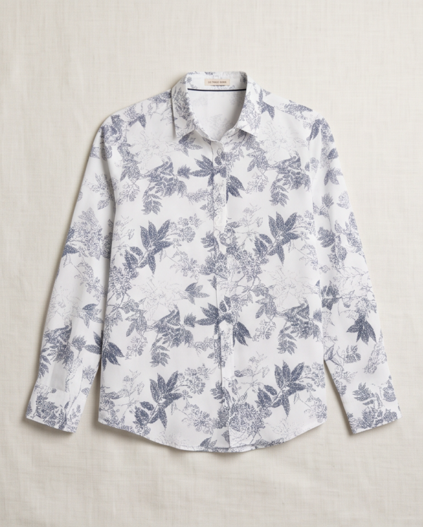 U.S. Polo Assn. Botanical Print Button-Up Shirt – White/Navy Blue