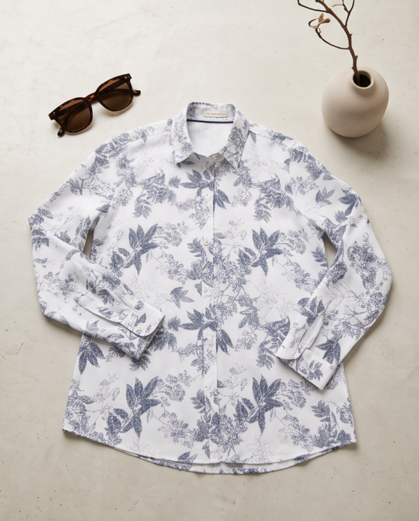 U.S. Polo Assn. Botanical Print Button-Up Shirt – White/Navy Blue