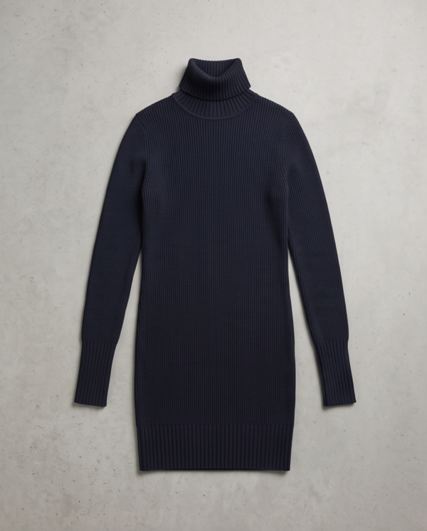 Zara Woman Studio Ribbed Turtleneck Knit Dress – Navy Blue, M/L