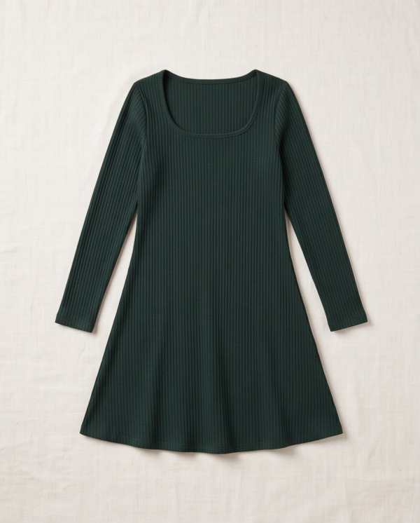 Old Navy Ribbed Knit Fit-and-Flare Dress – Forest Green, S